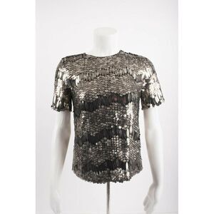 Elie Tahari Womans Java Sequin Blouse Shirt Size S Art Deco Silver Platinum NWT